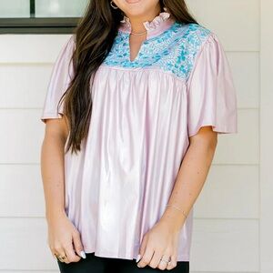 Layerz Pink Iridescent Embroidered Top